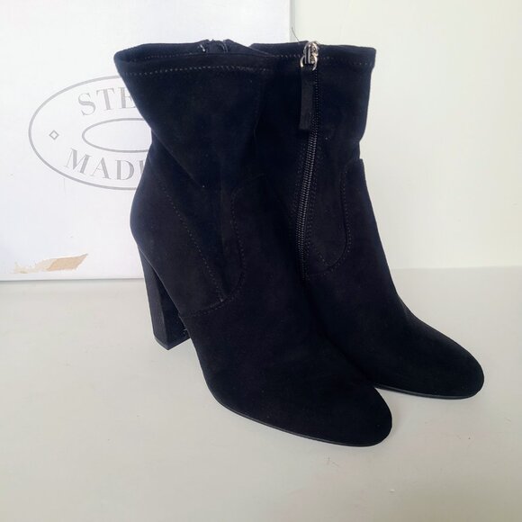 Steve Madden 'Edit' Black Suede Slouchy Heeled Ankle Booties Women's Size 7 - Picture 4 of 14
